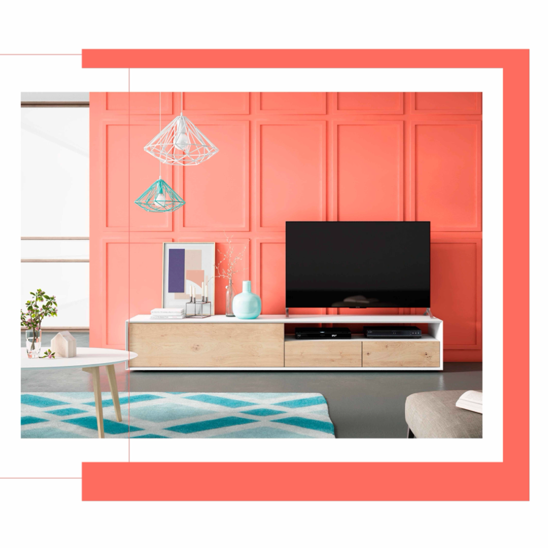 mueble televisión rosa coral 